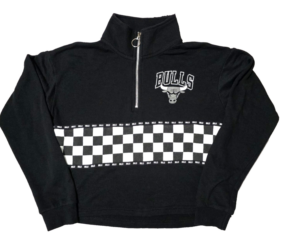 Chicago Bulls NBA Quarter-Zip Pullover Sweatshirt - Checkerboard Crop - Medium